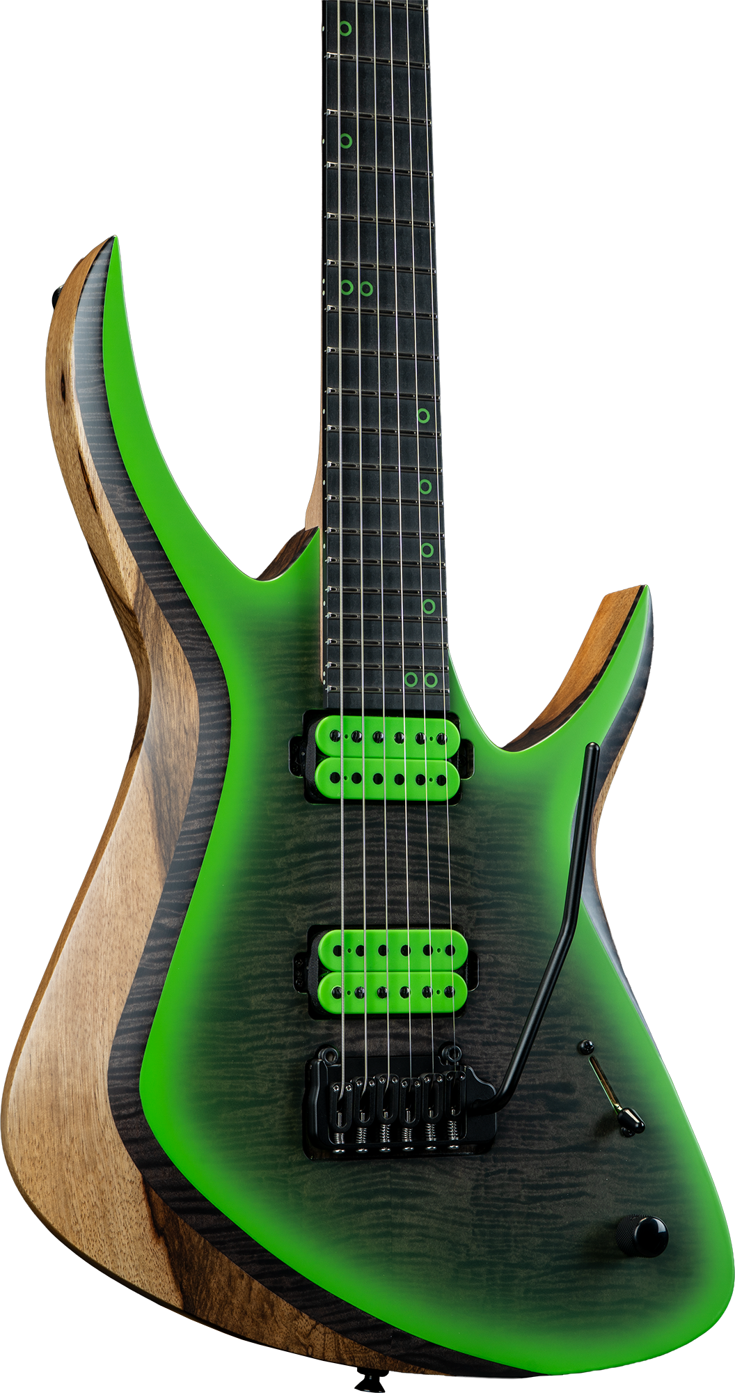 Antares 7-string in black ash with gold hardware and EverTune bridge